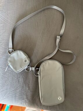 lululemon athletica light gray two-piece crossbody pouch set